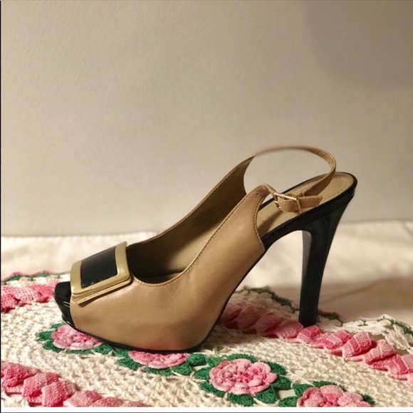 🔴 Nine West Leather slingback heels bone color EUC - Picture 3 of 8